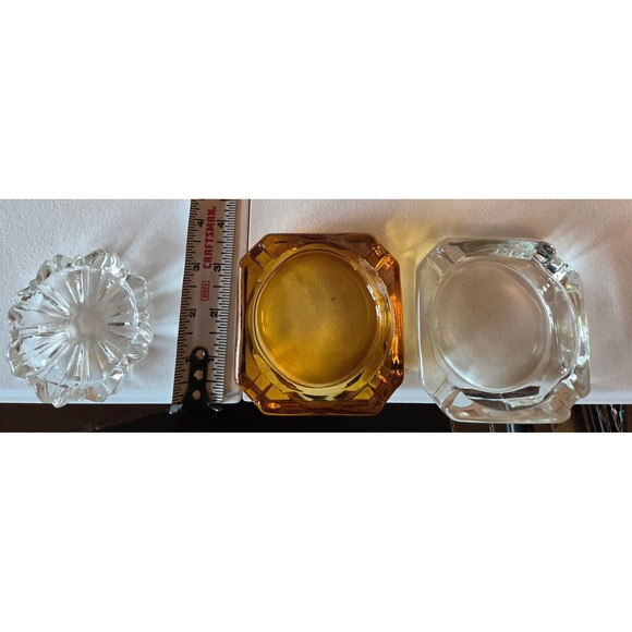Unbranded Other - Vintage Glass Ashtray Lot Clear Amber Heavy MCM Tobacciana Barware 3pc